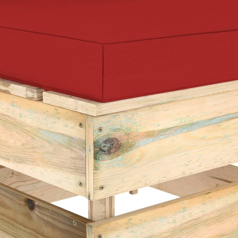 Sectioneel Met Kussens Groen Geïmpregneerd Hout Rood en bruin Middenbank