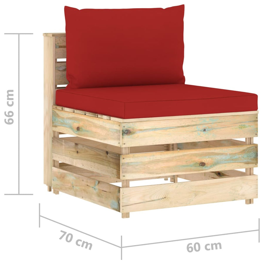 Sectioneel Met Kussens Groen Geïmpregneerd Hout Rood en bruin Middenbank