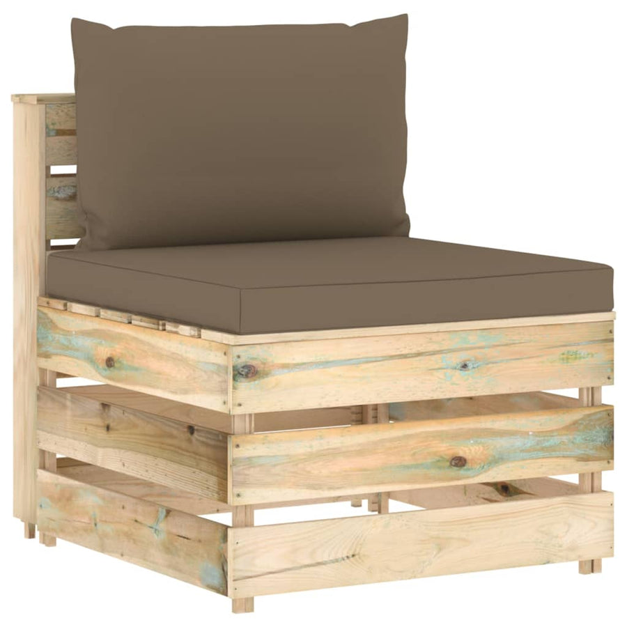 Sectioneel Met Kussens Groen Geïmpregneerd Hout Taupe en bruin Middenbank