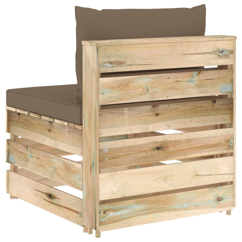 Sectioneel Met Kussens Groen Geïmpregneerd Hout Taupe en bruin Middenbank