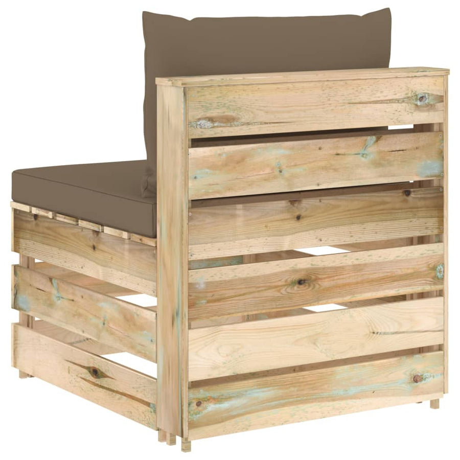 Sectioneel Met Kussens Groen Geïmpregneerd Hout Taupe en bruin Middenbank
