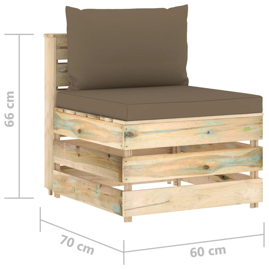 Sectioneel Met Kussens Groen Geïmpregneerd Hout Taupe en bruin Middenbank