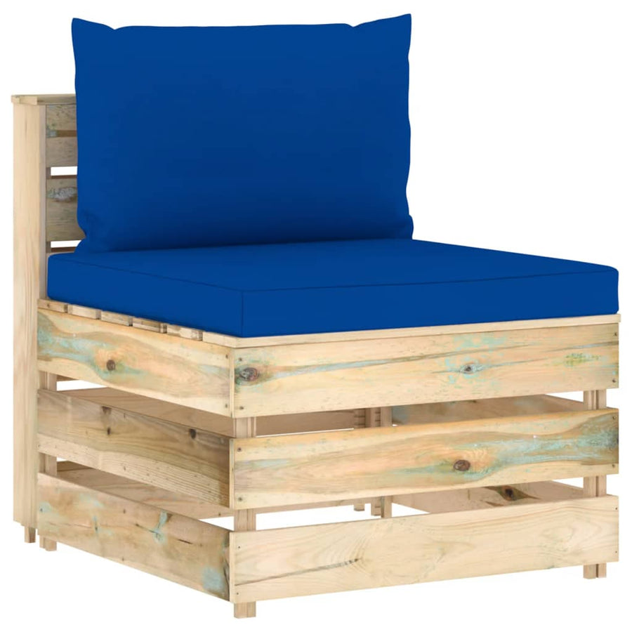 Sectioneel Met Kussens Groen Geïmpregneerd Hout Blauw en bruin Middenbank