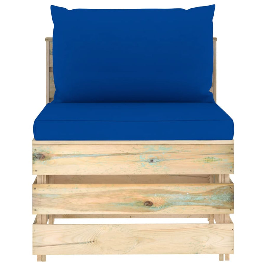 Sectioneel Met Kussens Groen Geïmpregneerd Hout Blauw en bruin Middenbank