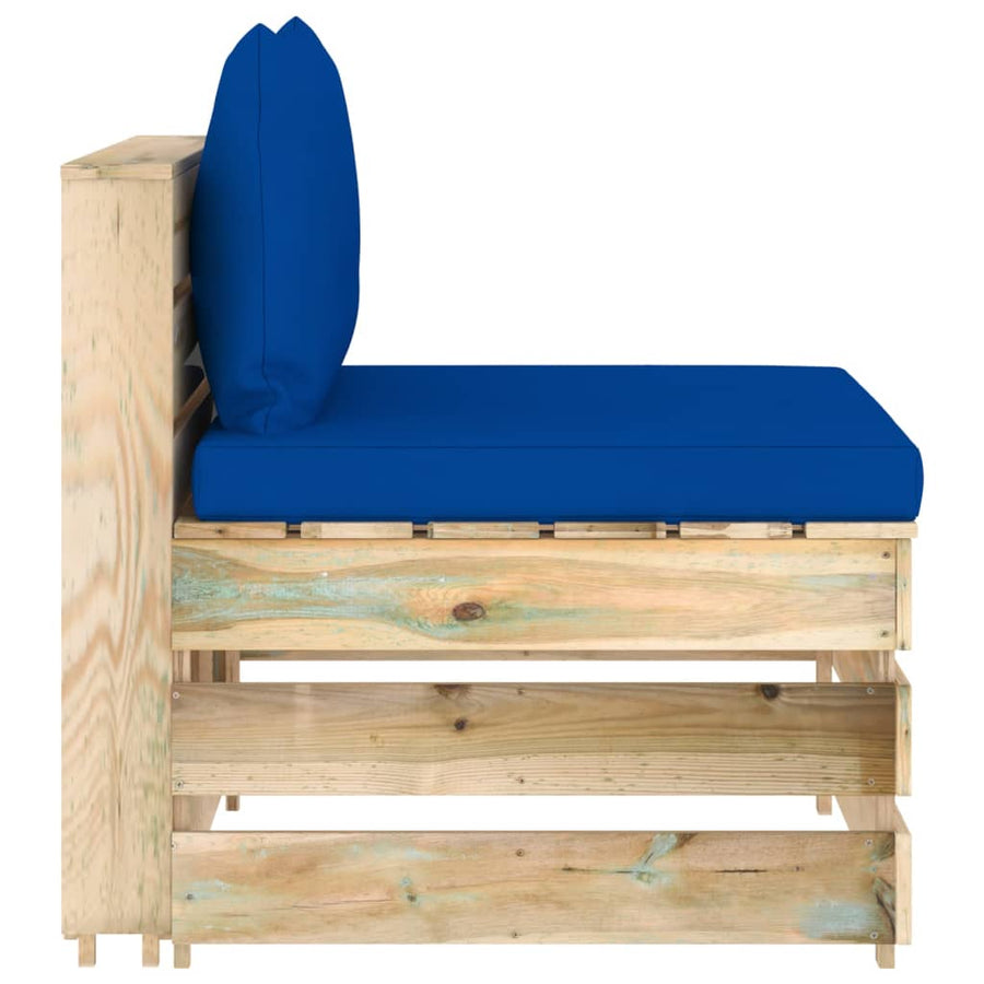 Sectioneel Met Kussens Groen Geïmpregneerd Hout Blauw en bruin Middenbank