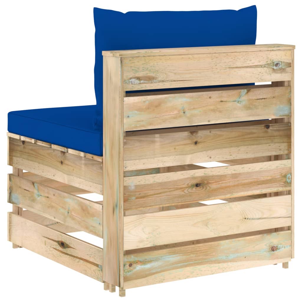 Sectioneel Met Kussens Groen Geïmpregneerd Hout Blauw en bruin Middenbank