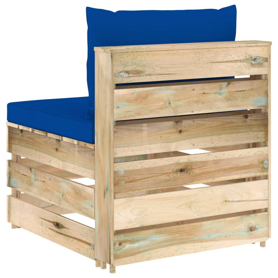 Sectioneel Met Kussens Groen Geïmpregneerd Hout Blauw en bruin Middenbank