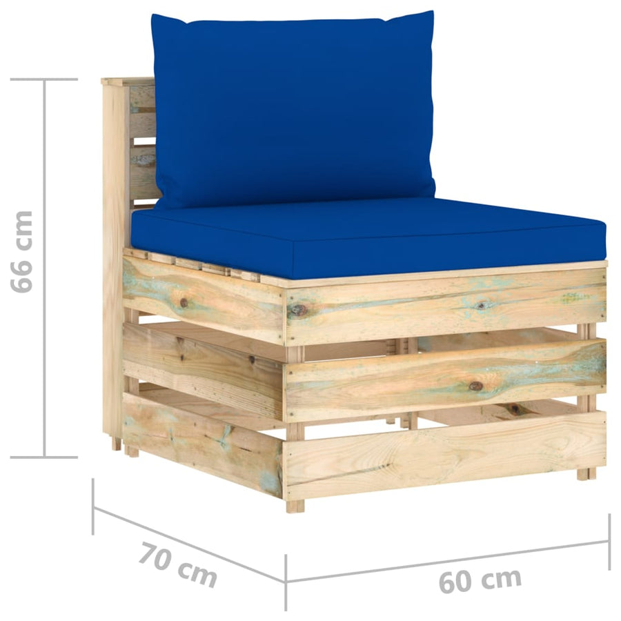 Sectioneel Met Kussens Groen Geïmpregneerd Hout Blauw en bruin Middenbank