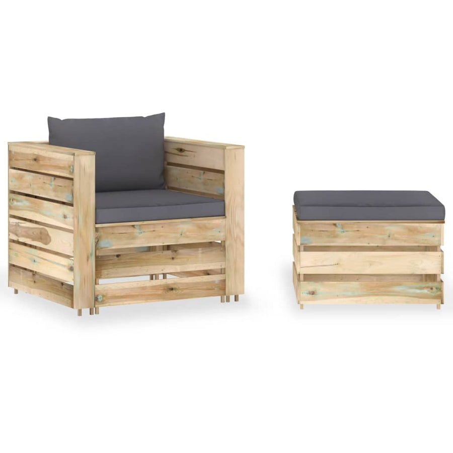 -Delige Loungeset Met Kussens Groen Geïmpregneerd Hout Antraciet en bruin