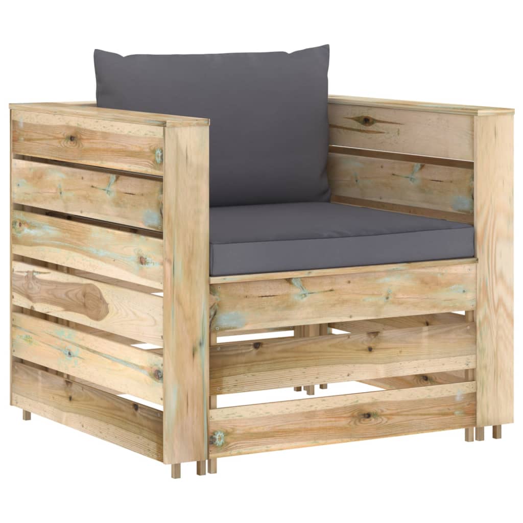 -Delige Loungeset Met Kussens Groen Geïmpregneerd Hout Antraciet en bruin