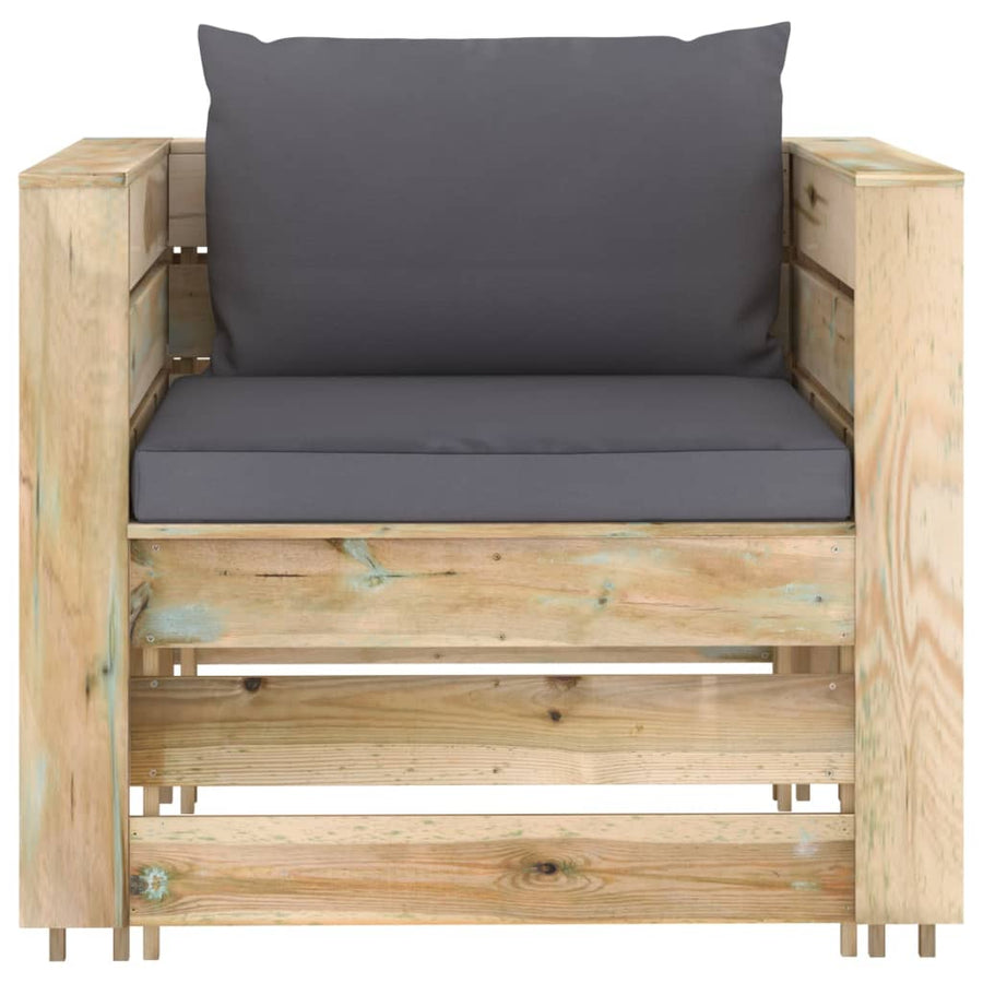 -Delige Loungeset Met Kussens Groen Geïmpregneerd Hout Antraciet en bruin