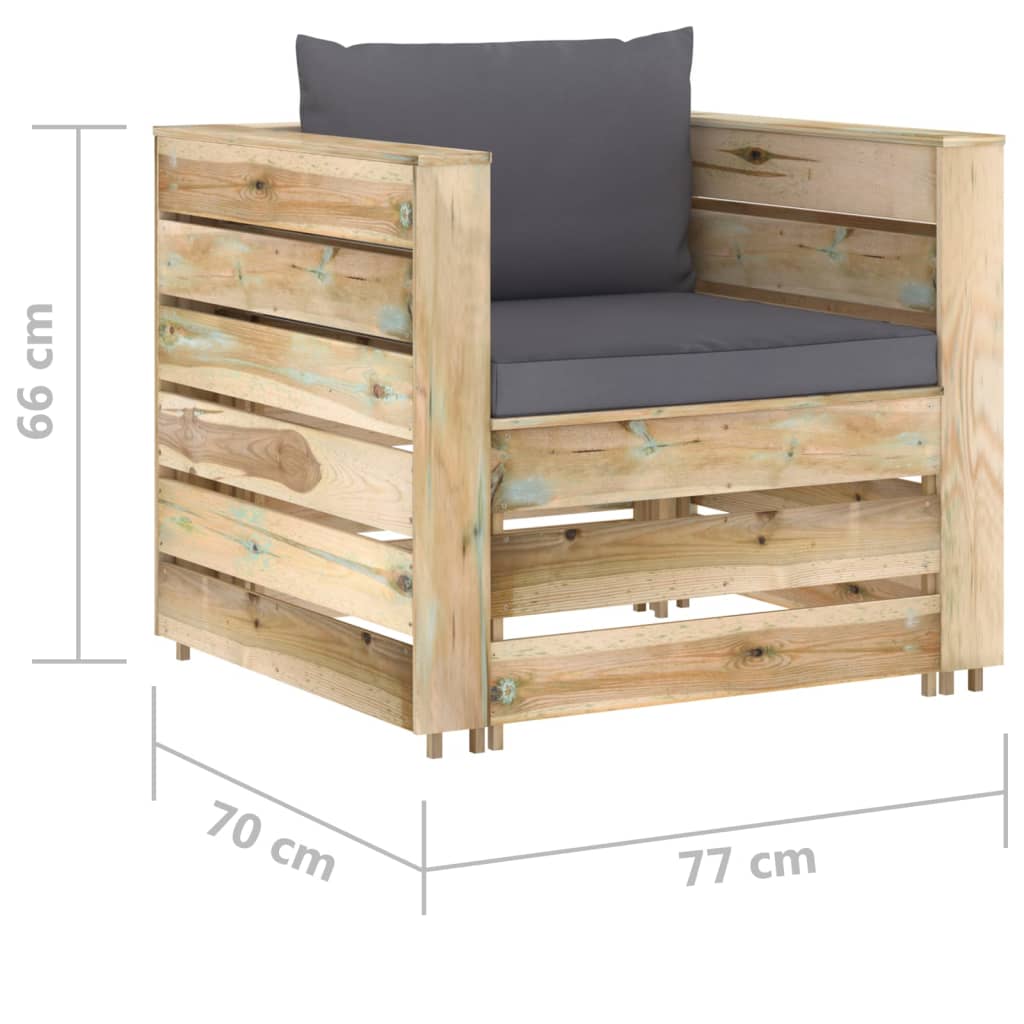 -Delige Loungeset Met Kussens Groen Geïmpregneerd Hout Antraciet en bruin