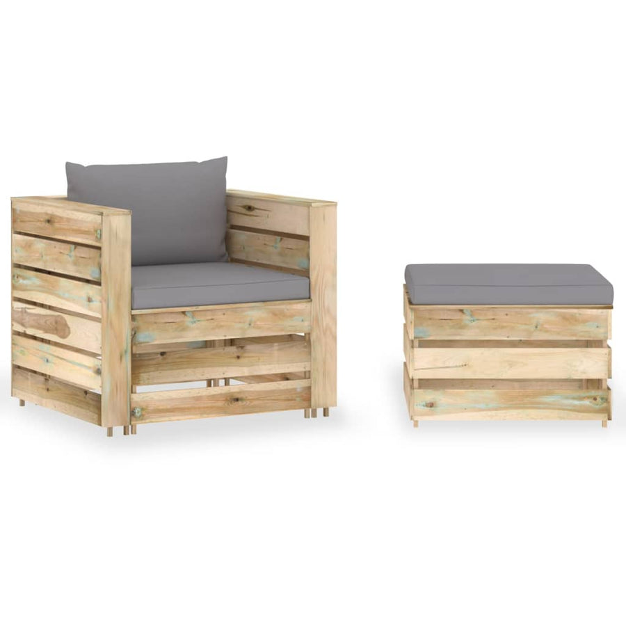 -Delige Loungeset Met Kussens Groen Geïmpregneerd Hout Grijs en bruin