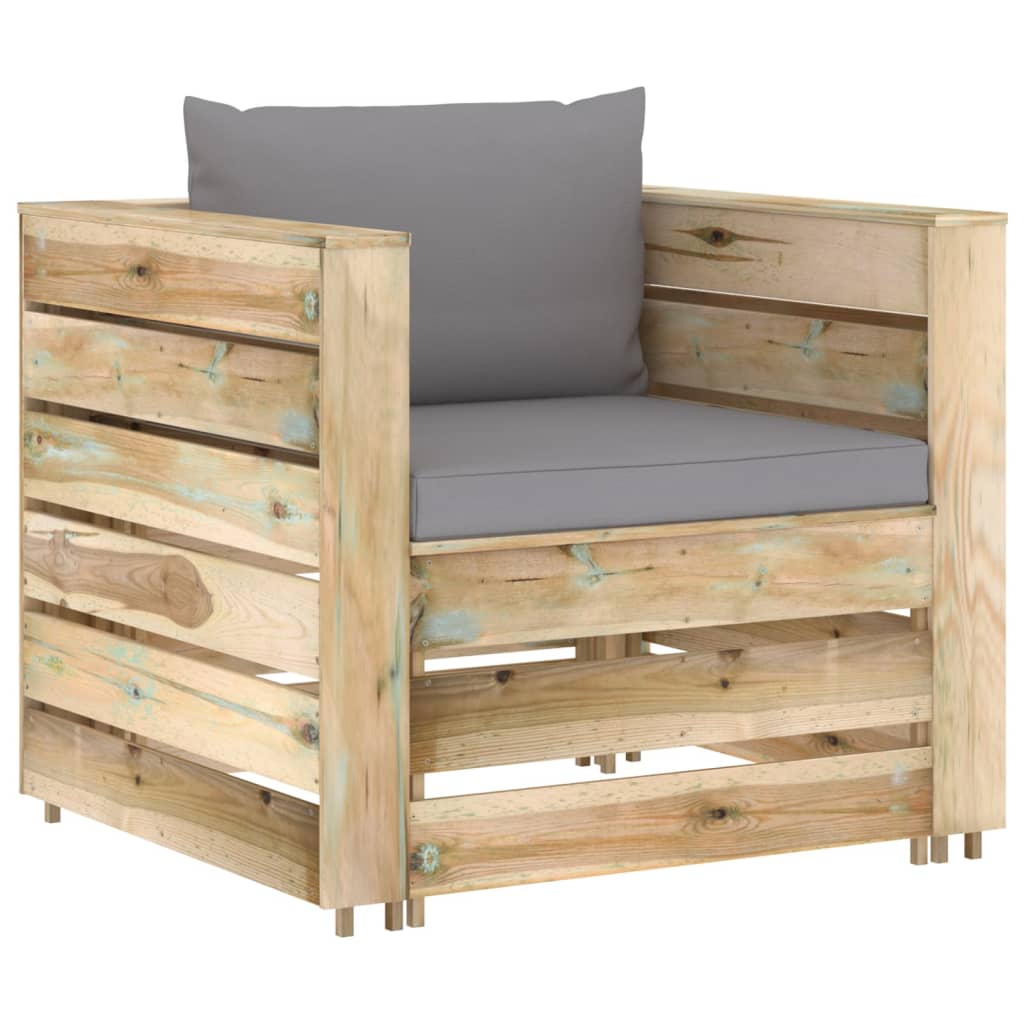 -Delige Loungeset Met Kussens Groen Geïmpregneerd Hout Grijs en bruin