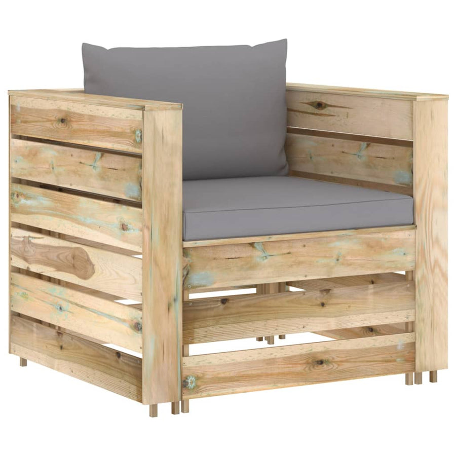 -Delige Loungeset Met Kussens Groen Geïmpregneerd Hout Grijs en bruin