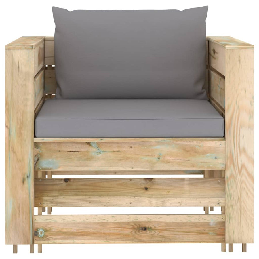 -Delige Loungeset Met Kussens Groen Geïmpregneerd Hout Grijs en bruin