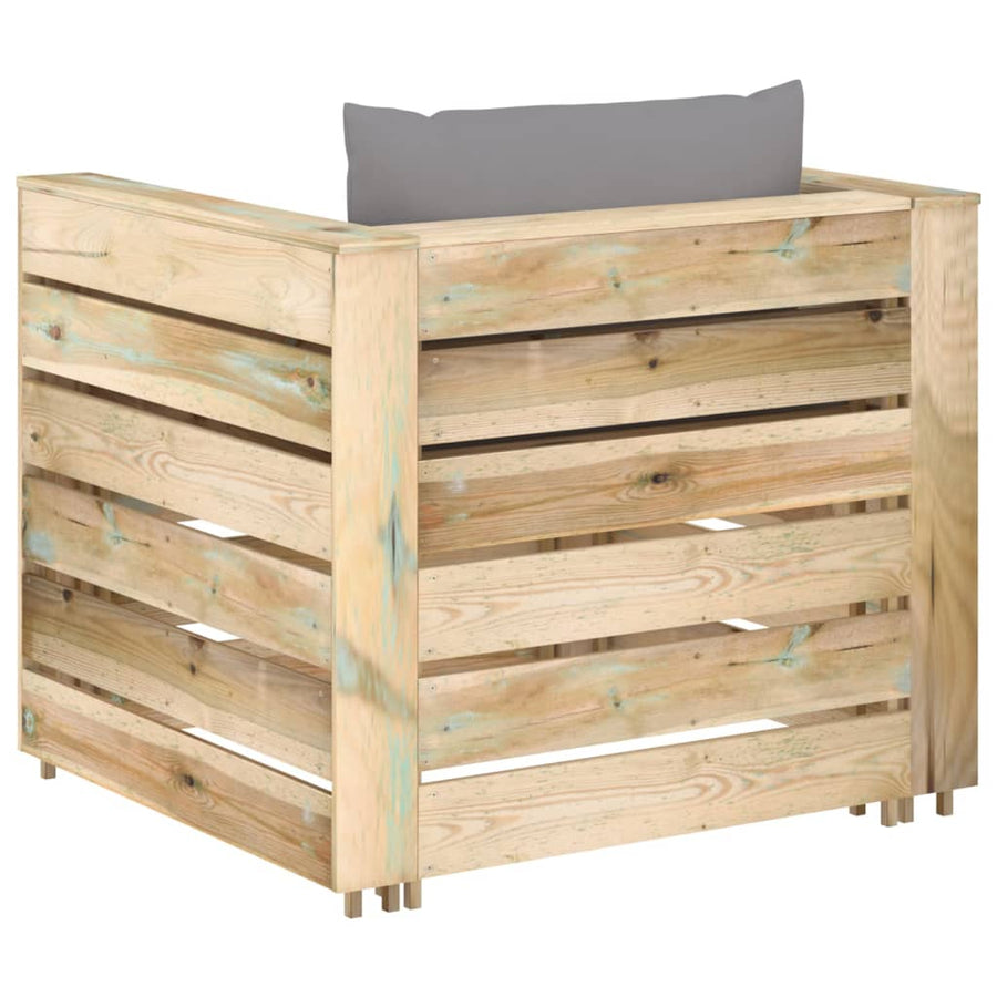 -Delige Loungeset Met Kussens Groen Geïmpregneerd Hout Grijs en bruin