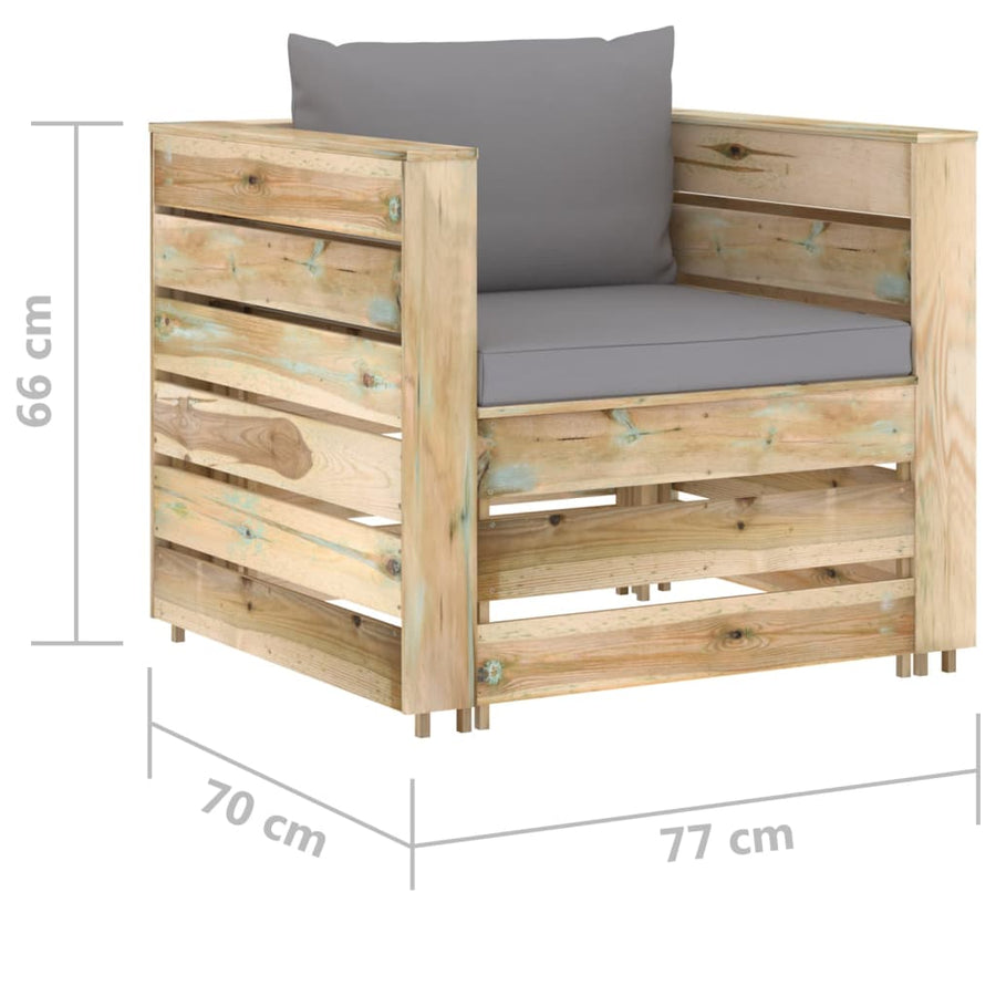 -Delige Loungeset Met Kussens Groen Geïmpregneerd Hout Grijs en bruin