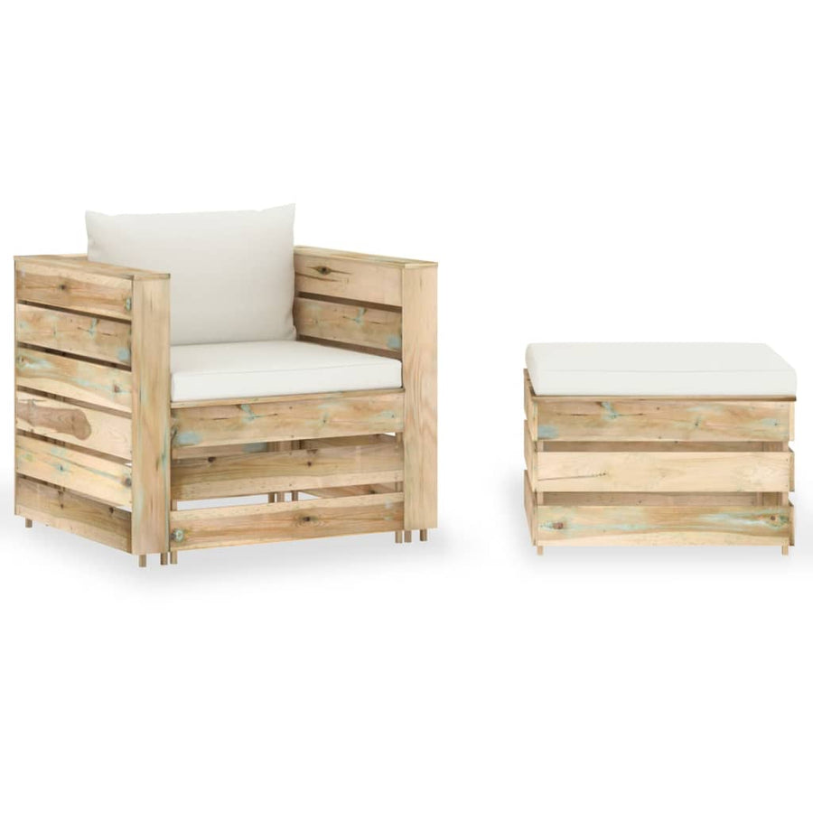 -Delige Loungeset Met Kussens Groen Geïmpregneerd Hout Crème en bruin