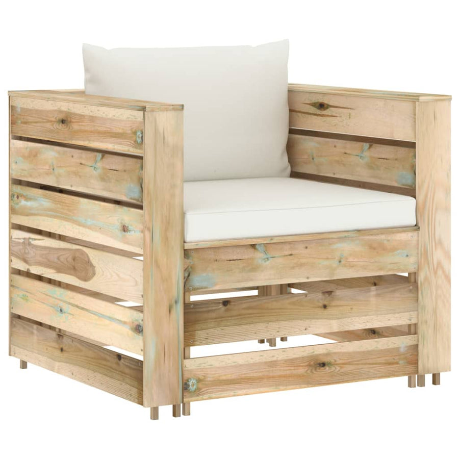 -Delige Loungeset Met Kussens Groen Geïmpregneerd Hout Crème en bruin