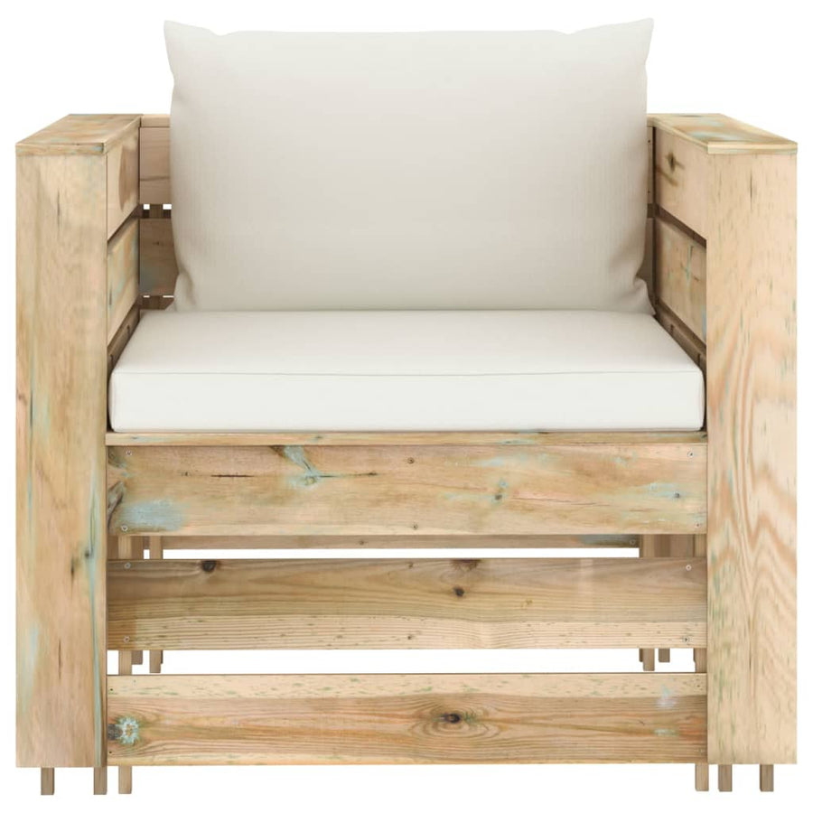 -Delige Loungeset Met Kussens Groen Geïmpregneerd Hout Crème en bruin