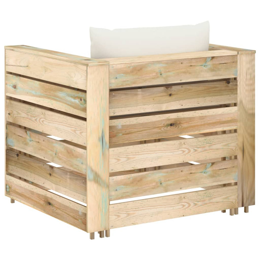 -Delige Loungeset Met Kussens Groen Geïmpregneerd Hout Crème en bruin