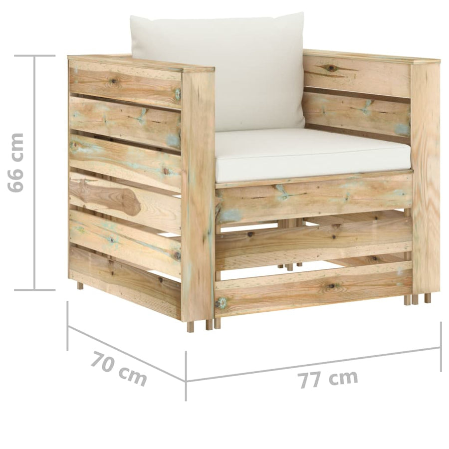 -Delige Loungeset Met Kussens Groen Geïmpregneerd Hout Crème en bruin