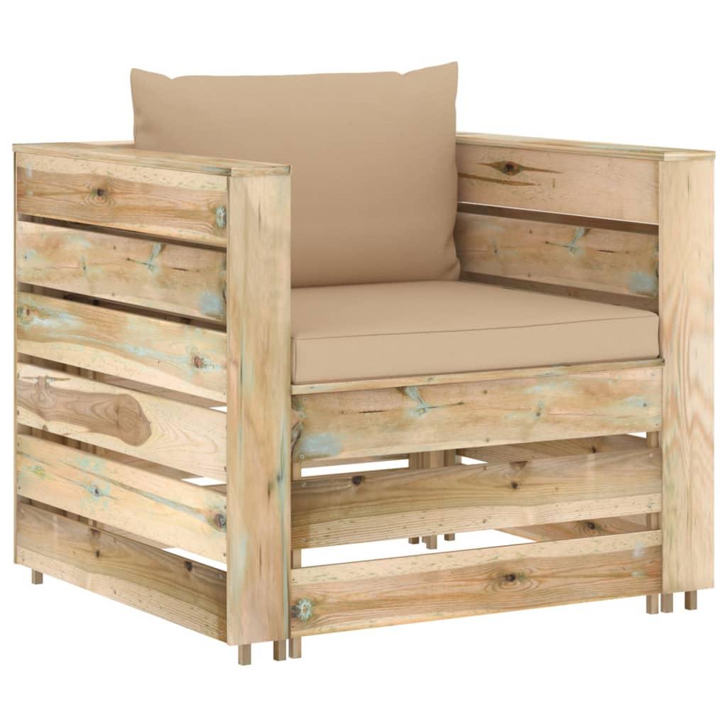 Loungeset Met Kussens Groen Geïmpregneerd Hout Beige en bruin