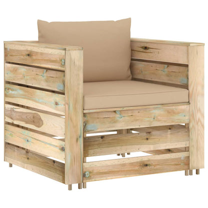 Loungeset Met Kussens Groen Geïmpregneerd Hout Beige en bruin