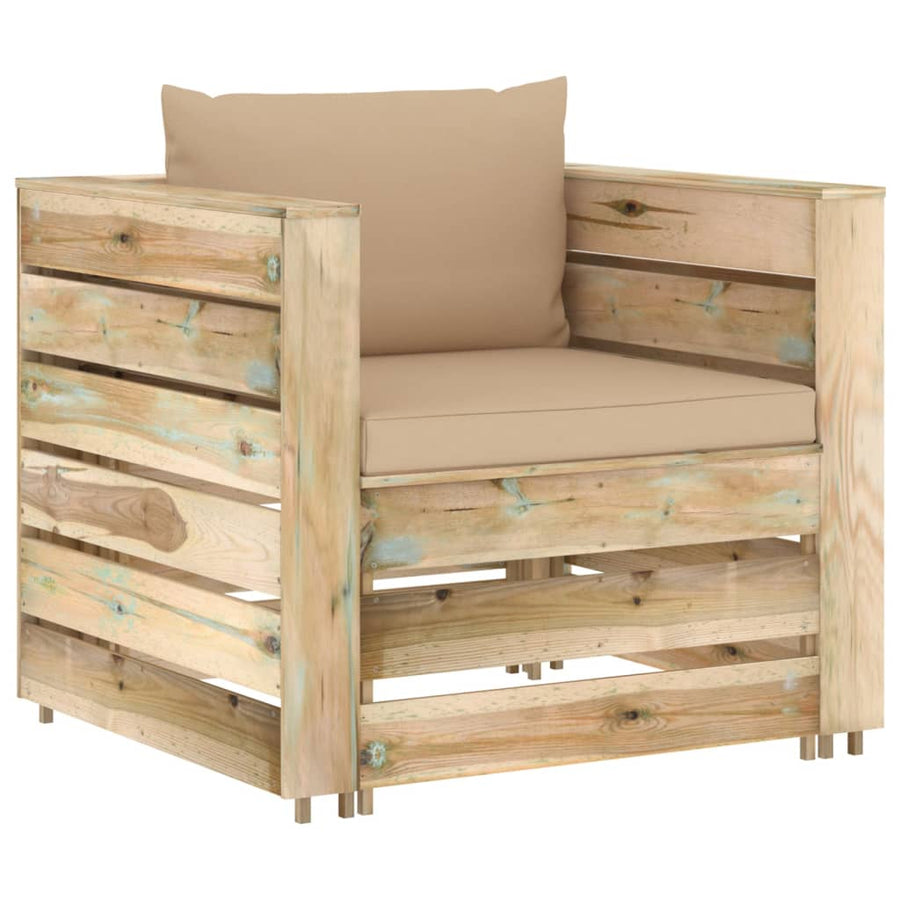 Loungeset Met Kussens Groen Geïmpregneerd Hout Beige en bruin