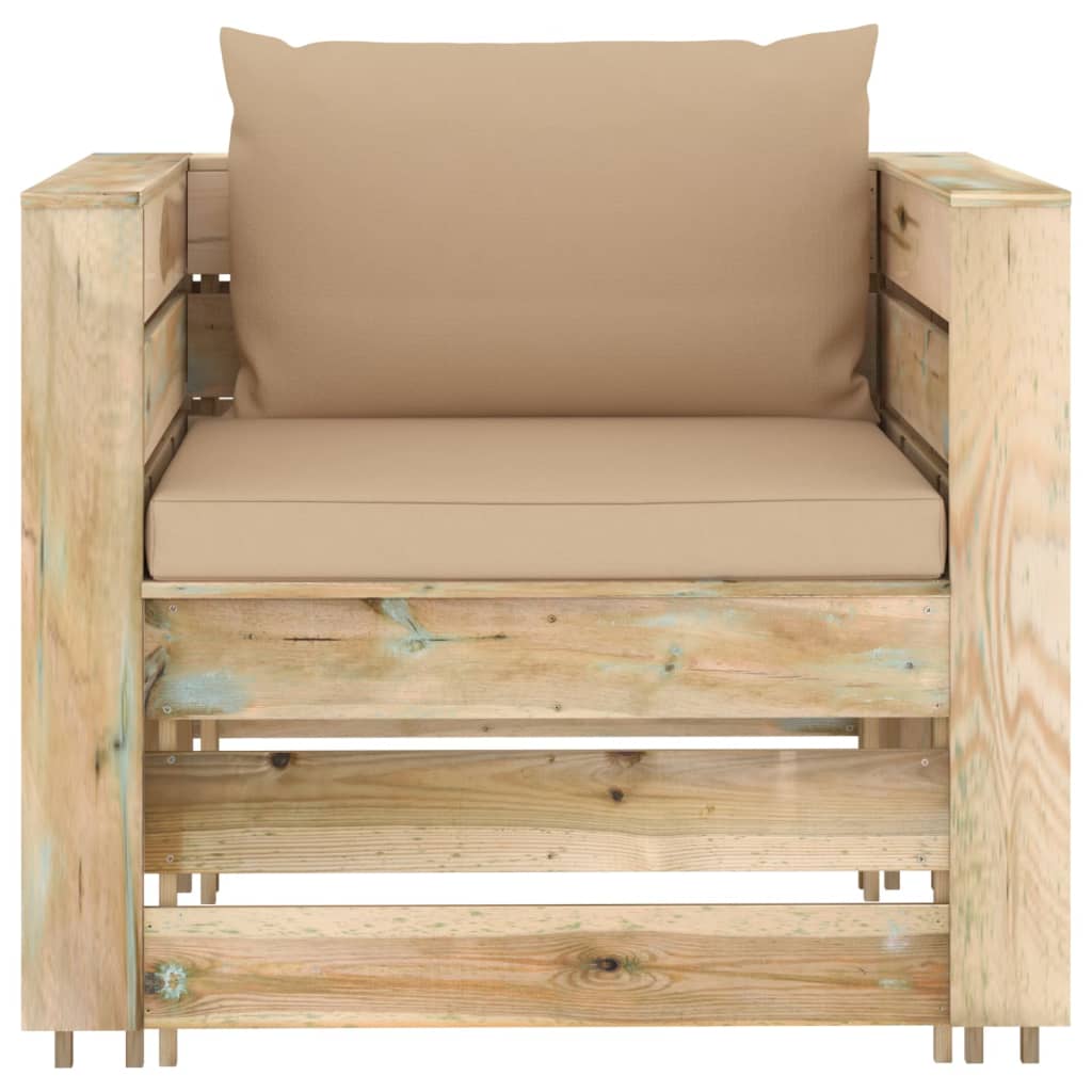 Loungeset Met Kussens Groen Geïmpregneerd Hout Beige en bruin