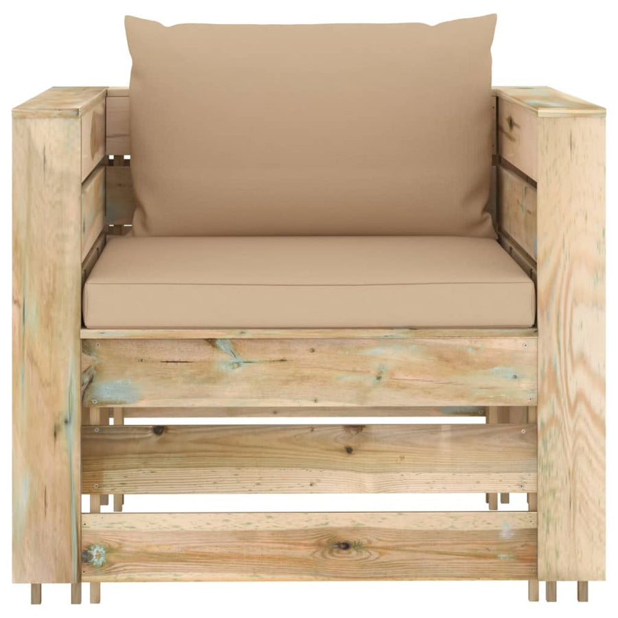 Loungeset Met Kussens Groen Geïmpregneerd Hout Beige en bruin