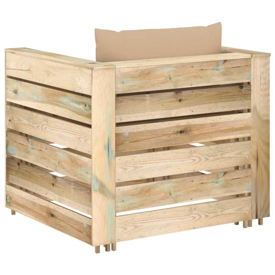 Loungeset Met Kussens Groen Geïmpregneerd Hout Beige en bruin