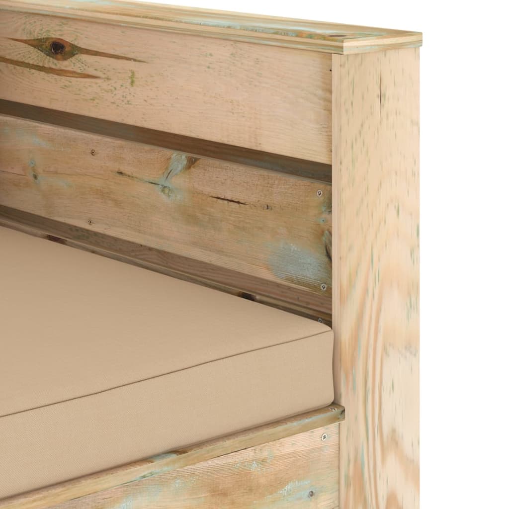 Loungeset Met Kussens Groen Geïmpregneerd Hout Beige en bruin