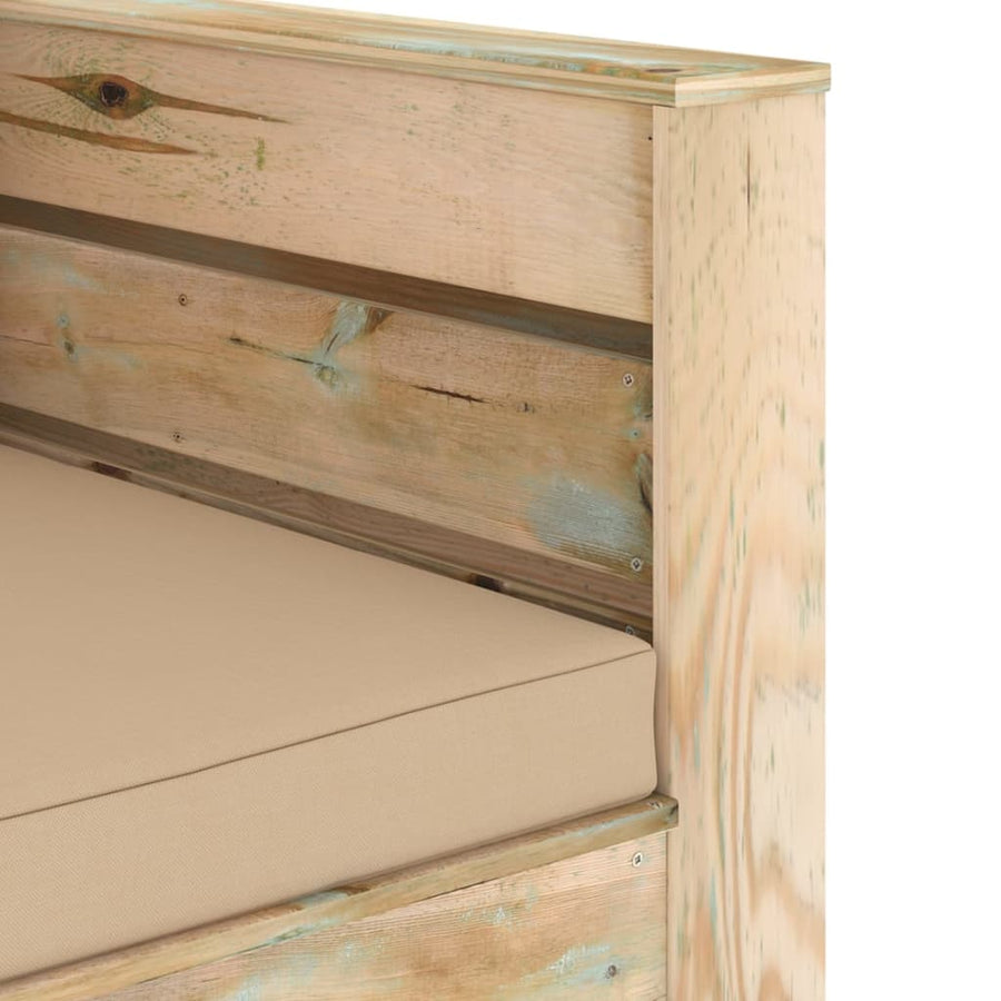 Loungeset Met Kussens Groen Geïmpregneerd Hout Beige en bruin