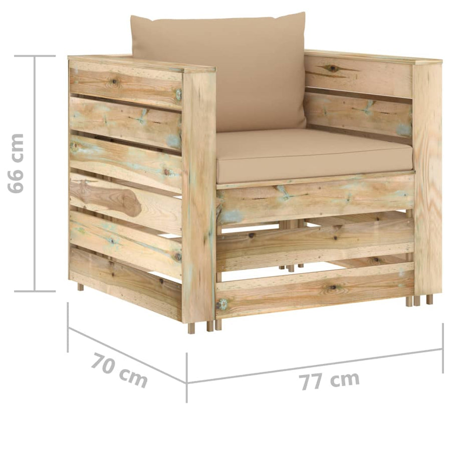 Loungeset Met Kussens Groen Geïmpregneerd Hout Beige en bruin