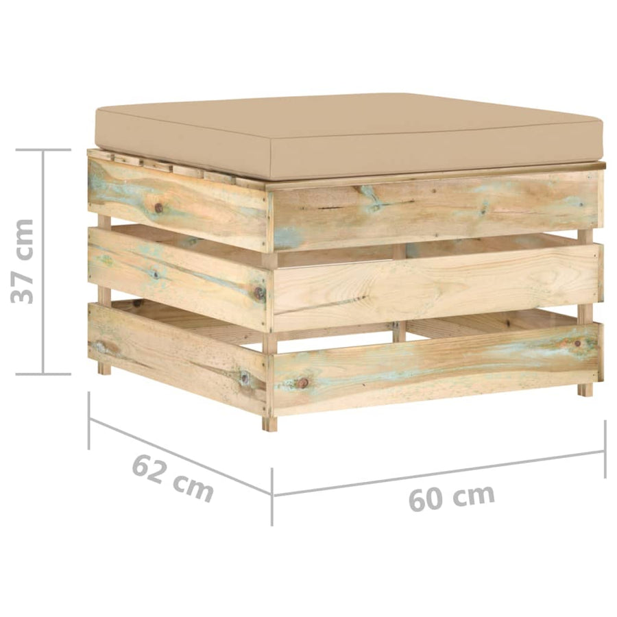 Loungeset Met Kussens Groen Geïmpregneerd Hout Beige en bruin