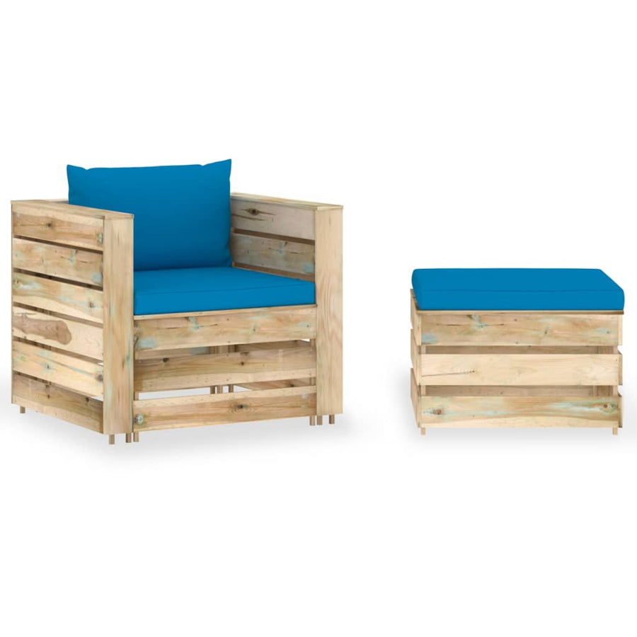 Loungeset Met Kussens Groen Geïmpregneerd Hout Lichtblauw en bruin