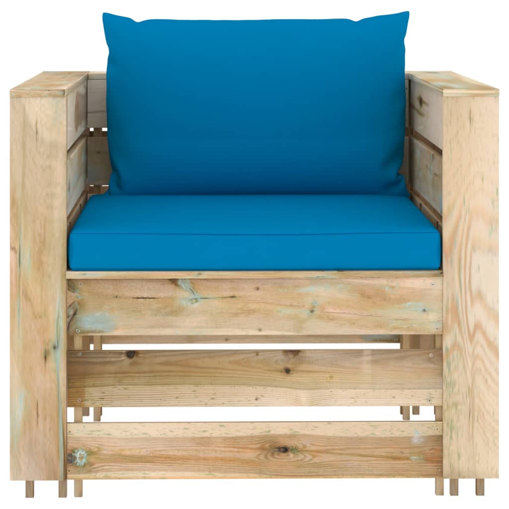 Loungeset Met Kussens Groen Geïmpregneerd Hout Lichtblauw en bruin