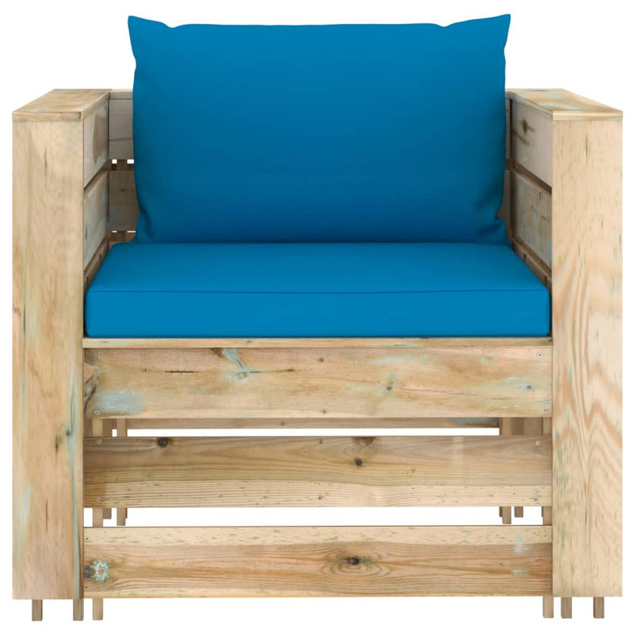 Loungeset Met Kussens Groen Geïmpregneerd Hout Lichtblauw en bruin