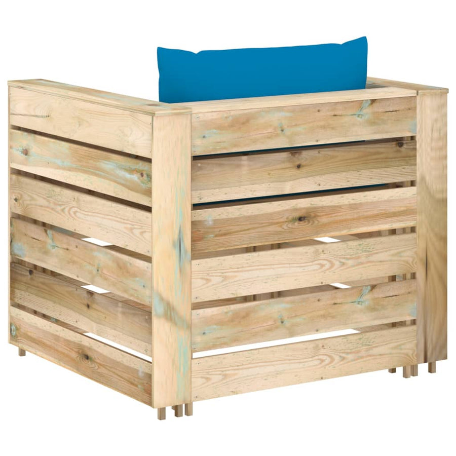 Loungeset Met Kussens Groen Geïmpregneerd Hout Lichtblauw en bruin