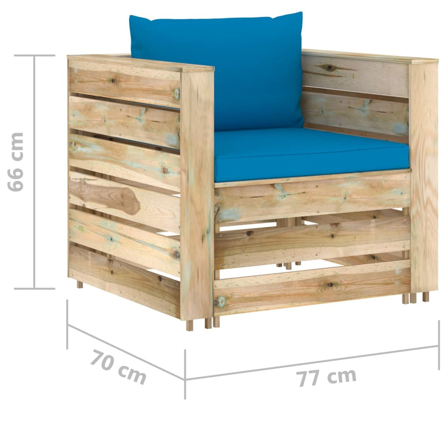 Loungeset Met Kussens Groen Geïmpregneerd Hout Lichtblauw en bruin