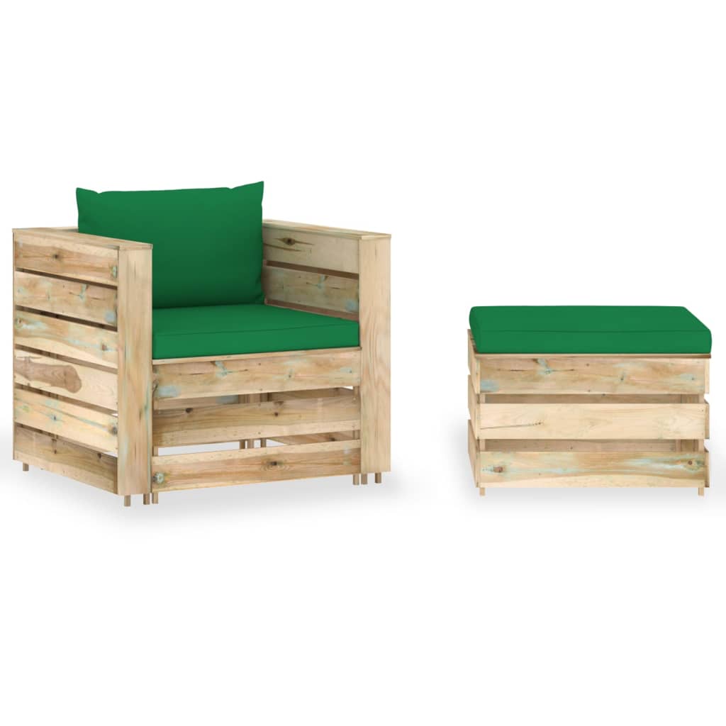 -Delige Loungeset Met Kussens Geïmpregneerd Hout Groen en bruin