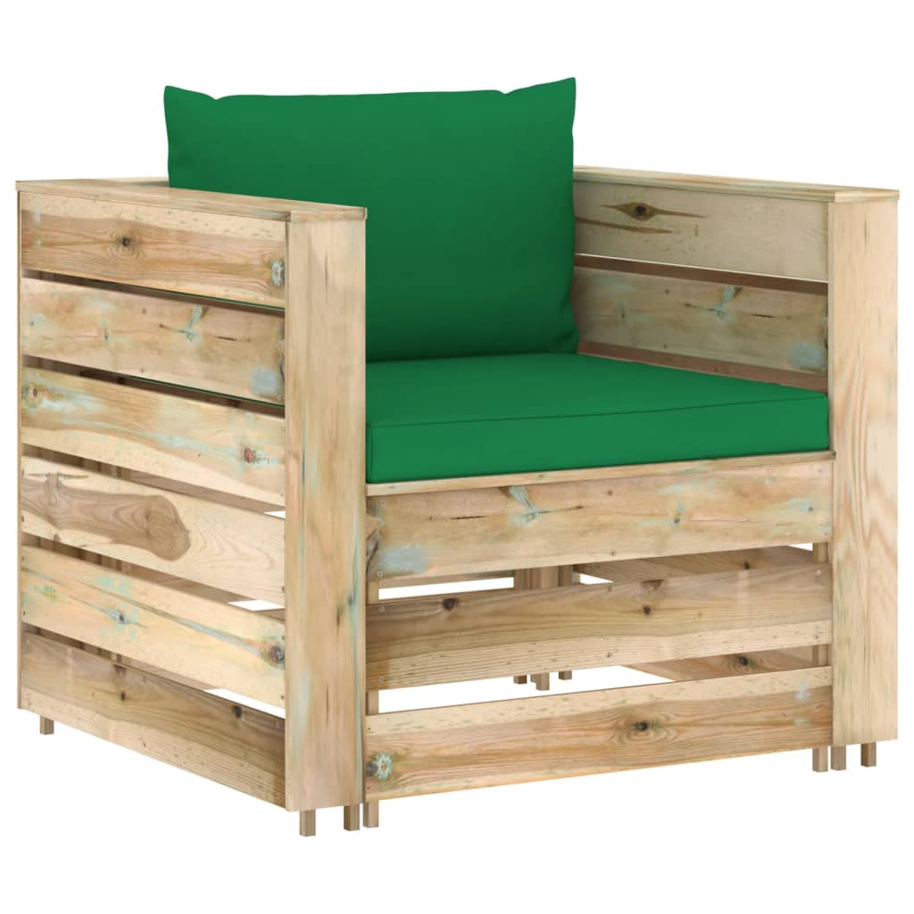 -Delige Loungeset Met Kussens Geïmpregneerd Hout Groen en bruin