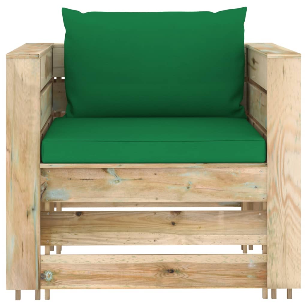 -Delige Loungeset Met Kussens Geïmpregneerd Hout Groen en bruin