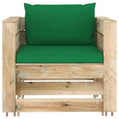 -Delige Loungeset Met Kussens Geïmpregneerd Hout Groen en bruin