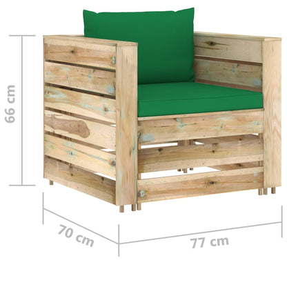 -Delige Loungeset Met Kussens Geïmpregneerd Hout Groen en bruin