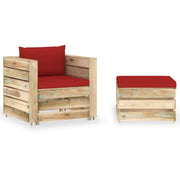 Loungeset geïmpregneerd hout met rode kussens