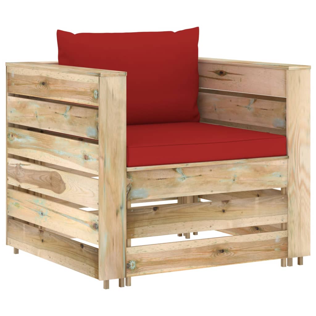 Loungeset Met Kussens Groen Geïmpregneerd Hout Rood en bruin
