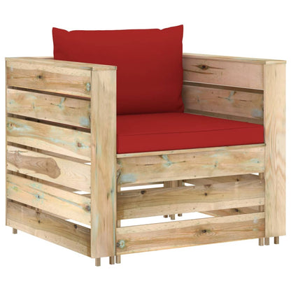 Loungeset Met Kussens Groen Geïmpregneerd Hout Rood en bruin